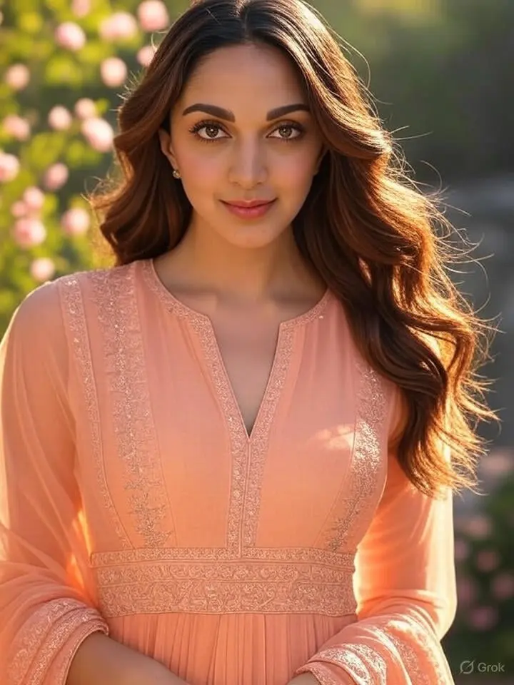 Kiara advani पीच कलर का अनारकली सूट 